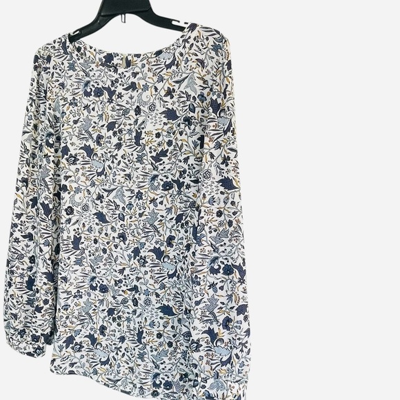 Loft Floral Vine Shirttail Blouse, Blue & Yellow floral top, size L - Picture 3 of 13